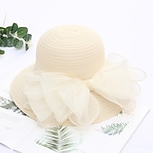 billige Partyhatter-Kentucky Derby Hatt Hatter Organza Halmsupphatt Halmlue Solhatt Uformell Ferie Melbourne Cup Cocktail Royal Ascot Vintage Stil Elegant Med Sløyfebånd Applikasjoner Hodeplagg Hodebekledning Race Day