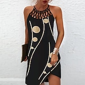 ieftine Rochie cu dungi și geometrică-Pentru femei Rochii Midi Rochie casual Rochie cu decolteu Elegant Modă Stilat Zilnic Plajă Vacanță Fit regulat Geometric Imprimeu Fără manșon Gâtul halter Roșu Vin Albastru Închis Vară Primăvară