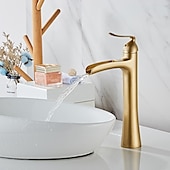 cheap Classical-Waterfall Bathroom Faucet, Rustic Nickel Single Handle One Hole Brass Waterfall Bathroom Sink Faucet with Hot and Cold Water
