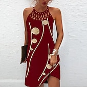 ieftine Rochie cu dungi și geometrică-Pentru femei Rochii Midi Rochie casual Rochie cu decolteu Elegant Modă Stilat Zilnic Plajă Vacanță Fit regulat Geometric Imprimeu Fără manșon Gâtul halter Roșu Vin Albastru Închis Vară Primăvară