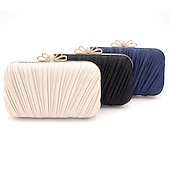 preiswerte Clutches &amp; Taschen für die Abendgarderobe-Elegante weiße Plissee-Clutch für Damen – Abendhandtasche mit Strass-Schleife für Hochzeiten, Partys und formelle Anlässe
