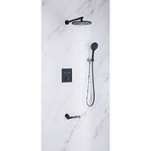 cheap Shower Faucets-10 Inch Round Shower Faucets Sets,3-Function Matte Black / Chrome Complete with Brass Shower Head and Solid Brass Handshower Mount Inside Rainfall Shower Head System