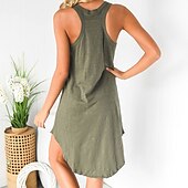 billiga Solklänningar-kvinnors pyjamas nattlinne nattlinne pjs ren färg komfort mjuk hem semester ärmlös vår sommar svart armégrön hem outfits