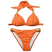 olcso Bikiniszettek-Női Szabályos Fürdőruha Bikini 2 darab Tanga Fürdőruha Pánt 2 db Nyissa meg a Vissza elemet Szexis Szabadság Divat Tiszta szín V-zsinór Ujjatlan Fürdőruhák