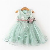 cheap Fairytale Theme Dresses-Kids Little Girls&#039; Dress Flower Swing Dress Party Birthday Daily Lace Ruffle Mesh Green White Pink Sleeveless Cute Princess Sweet Dresses Spring Summer 2-6 Years