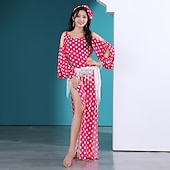 abordables Tenues de danse du ventre-Danse du ventre Robe Noeud Creuse Femme Entraînement Utilisation Manches Longues Taille haute Soie Glacée