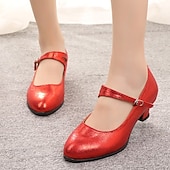 abordables Chaussures de bal, de danse moderne-Femme Chaussures Latines Salon Chaussures Modernes Chaussures de Salsa Intérieur Sandale Talon Basket Paillette Brillante Boucle Ruché Talon Cubain Boucle Noir Rouge Argenté