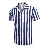 economico camicia da uomo con bottoni-Per uomo Camicia Camicia Estiva Camicia casual Camicia con colletto cubano Camicia con Bottoni Camicia con collo camp Nero Blu Manica Corta A righe Collo ripiegato Stampa 3D Ferie Righe Abbigliamento
