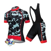 cheap Men&#039;s Clothing Sets-Men&#039;s Cycling Jersey with Bib Shorts Short Sleeve Mountain Bike MTB Road Bike Cycling Black White Red Patchwork Camo / Camouflage Bike Clothing Suit UV Resistant 3D Pad Breathable Quick Dry Back