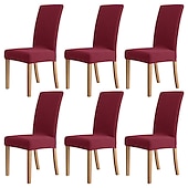 baratos Capa para Cadeira de Jantar-6 peças capas de cadeira de jantar resistentes à água bordô, capa de cadeira elástica, capa protetora de cadeira jacquard spandex, capa de assento com elástico para sala de jantar, casamento
