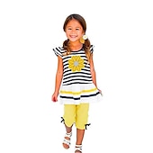 economico Completi per bambine-Da ragazza 3D A strisce Tinta unita Completo Manica corta Estate Primavera Attivo Bambino (1-4 anni) Giornaliero Per eventi