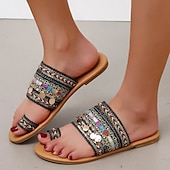 ieftine Sandale de vacanță-sandale de damă în stil boho cu margele, cu bretele colorate și inel pentru degete – pantofi de vară cu vârf deschis pentru ținute casual de plajă