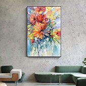 abordables Peintures fleurs/botaniques-Peinture à l&#039;huile Hang-peint Peint à la main Verticale Abstrait Paysage Rétro Vintage Moderne Toile roulée (sans cadre)