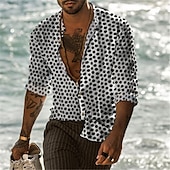 preiswerte Herrenhemd zum Knöpfen-Herren Hemd Sommerhemd Knopfhemd Schwarz / Weiß Schwarz Weiß Rote Langarm Tupfen Kragen Straße Lässig Button-Down Bekleidung Polyester Sport Mode Klassisch Bequem