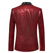 cheap Blazer&amp;Jacket-Men&#039;s Blazer Jacket Blazer Party Sparkle Casual Solid Colored Silver Black Wine Regular Fit Single Breasted One-button
