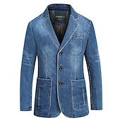 cheap Men&#039;s Blazers-Men&#039;s Denim Jacket Blazer Sport Coat Casual Cocktail Attire Pocket Fall Winter Denim Contemporary Classic &amp; Timeless Regular Denim Light Blue Navy Blue Jacket