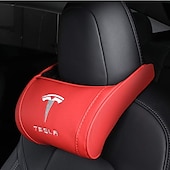 cheap Car Headrests&amp;Waist Cushions-StarFire 1 Pack Genuine Leather Hanging Car Seat Pillow Neck Support Headrest for Tesla 3 S X Y Models Black Red Coffee Colors Optional