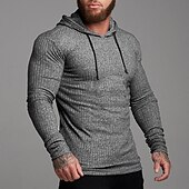 billiga bashuvtröjor för män-Herr Huvtröja Svart Vit Grå Huva Ensfärgat Strukturerad Sport &amp; Utomhus Polyester Aktiv Vinter Kläder Pull Tröjor Långärmad Smal