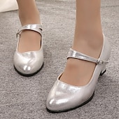 abordables Chaussures de bal, de danse moderne-Femme Chaussures Latines Salon Chaussures Modernes Chaussures de Salsa Intérieur Sandale Talon Basket Paillette Brillante Boucle Ruché Talon Cubain Boucle Noir Rouge Argenté