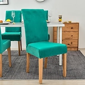 economico Fodera per sedia da pranzo-fodera per sedia da pranzo elasticizzata fodera per sedia verde fodera in velluto elastico per cene da pranzo matrimonio in hotel morbido lavabile