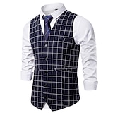 preiswerte Men&#039;s Vest-Herren Weste Hochzeit Freizeitskleidung Ausgehen Festival Geschäftlich Basic Herbst Winter Tasche Polyester Atmungsaktiv Weich Komfortabel Plaid Einreihiger Verschluss V Ausschnitt Regular Fit Kamel