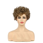 abordables perruque plus âgée-perruques brunes blondes ondulées courtes bouclées pour les femmes remplacement de cheveux synthétiques d&#039;aspect naturel wi