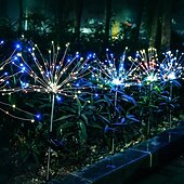abordables Luces de cuerda solar-Cadena de luces LED de fuegos artificiales solares, decoración de diente de león impermeable para jardines navideños&amp;amp; patios