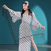 abordables Tenues de danse du ventre-Danse du ventre Robe Noeud Creuse Femme Entraînement Utilisation Manches Longues Taille haute Soie Glacée