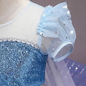 abordables Robes féeriques-Enfants Fille Robe Paillette Motif de flocon de neige Sans Manches Utilisation Soirée Etincelant Princesse Costume Mousseline de soie Polyester Maxi Automne Hiver 3-10 ans Bleu