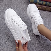 tanie Trampki damskie-damskie białe, koronkowe tenisówki na co dzień z oddychającą siateczką zapewniają codzienny komfort i styl