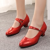 abordables Chaussures de bal, de danse moderne-Femme Chaussures Latines Salon Chaussures Modernes Chaussures de Salsa Intérieur Sandale Talon Basket Paillette Brillante Boucle Ruché Talon Cubain Boucle Noir Rouge Argenté