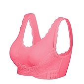 abordables Sostenes-Sujetadores deportivos de encaje de gran tamaño para mujer, sujetador sin aros con hebillas laterales cruzadas en la parte delantera, ropa deportiva para hacer yoga y hacer ejercicio en casa