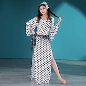 abordables Tenues de danse du ventre-Danse du ventre Robe Noeud Creuse Femme Entraînement Utilisation Manches Longues Taille haute Soie Glacée
