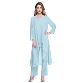 abordables Costumes-pantalons pour maman-Combinaison  Tailleur Mère de la Mariée Robe de Mariage Invitée Élégante Grande Taille Col Bateau Longueur au Sol Chiffon Sans Manches oui Wrap Inclus de Couleur Unie taille sur mesure gratuite