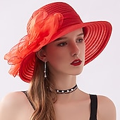 billige Partyhatter-Kentucky Derby Hatt Hatter Organza Halmsupphatt Halmlue Solhatt Uformell Ferie Melbourne Cup Cocktail Royal Ascot Vintage Stil Elegant Med Sløyfebånd Applikasjoner Hodeplagg Hodebekledning Race Day