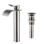 cheap Classical-Brass Bath Sink Faucet with Drain,Waterfall Rose Gold Tall Centerset Single Handle One Hole Bath Taps with Hot and Cold Water