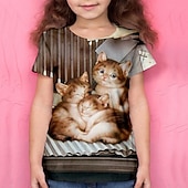 preiswerte Mädchen 3D Tiere-Mädchen 3D Tier Katze T-Shirt Kurzarm 3D-Druck Sommer Aktiv Polyester kinderkleidung 4-12 Jahre Schulanfang Freizeitskleidung Regular Fit