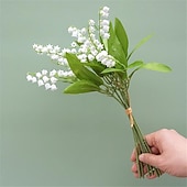 cheap Artificial Flower-1 Bouquet 6 Pcs Artificial Flower Bride Holds Bouquet Of European Lily Of The Valley In Her Hand,Fake Flowers For Wedding Arch Garden Wall Home Party Hotel Office Arrangement Decoration 37CM