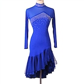 billiga tävlingsklänning-dans salsa latinsk dansklänning kristaller / strass damprestanda långärmad spandex