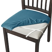 abordables Funda para silla de comedor-Fundas de asiento de terciopelo para comedor, color burdeos, elásticas, ajustadas, tapizadas, para sillas de comedor, fundas protectoras de muebles extraíbles y lavables con lazos