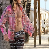 cheap Ethnic Pattern-Men&#039;s Paisley Tribal Shirt Boho Shirt Long Sleeve Fashion Designer Casual Outdoor Casual Daily Spring &amp;  Fall Turndown 3D Button-Down Light Pink Yellow Blue Green
