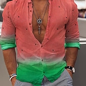 billiga Växter Mönster-Herr Fuchsia Skjorta Knapp upp skjorta Långärmad Mode Designer Ledigt Utomhus Ledigt Dagligen Vår &amp; sommar Nedvikt Button-Down Rubinrött