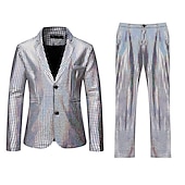 cheap Men&#039;s Classic Blazers-Men&#039;s Jacket Suits Blazer Party &amp; Evening Club Shining Sequins Pocket Fall Winter Solid Color Streetwear Casual Turndown Regular Regular Fit Silver Gold Rainbow Jacket
