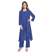 abordables Costumes-pantalons pour maman-Combinaison  Tailleur Mère de la Mariée Robe de Mariage Invitée Élégante Grande Taille Col Bateau Longueur au Sol Chiffon Sans Manches oui Wrap Inclus de Couleur Unie taille sur mesure gratuite