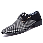 cheap Semi-Formal-Men&#039;s Stylish Black and White Lace-Up Dress Shoes - Breathable Formal Oxford Shoes with Geometric Pattern for Office, Weddings, and Parties