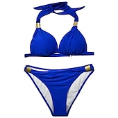 olcso Bikiniszettek-Női Szabályos Fürdőruha Bikini 2 darab Tanga Fürdőruha Pánt 2 db Nyissa meg a Vissza elemet Szexis Szabadság Divat Tiszta szín V-zsinór Ujjatlan Fürdőruhák