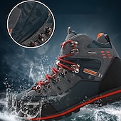 abordables Botas de montaña-Botas de senderismo impermeables para hombre con cordones rojos: calzado de exterior duradero para terrenos difíciles