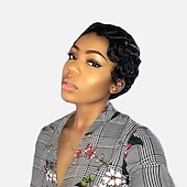economico Parrucche di capelli veri senza cuffia-pieno fatto a macchina parrucche onde della barretta corte acconciature capelli umani di remy ondulati pixie cut nessuno parrucca del merletto marrone naturale marrone scuro