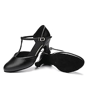 billige Ballroom-sko og moderne dansesko-Dame Ballett Moderne sko Karakter sko Ytelse Trening Ballroom-dans Semsket Sko Enkel Stil Øvelse Spenne Kubansk hæl Lukket Tå Spenne T-stropp Voksne Svart