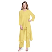 abordables Costumes-pantalons pour maman-Combinaison  Tailleur Mère de la Mariée Robe de Mariage Invitée Élégante Grande Taille Col Bateau Longueur au Sol Chiffon Sans Manches oui Wrap Inclus de Couleur Unie taille sur mesure gratuite